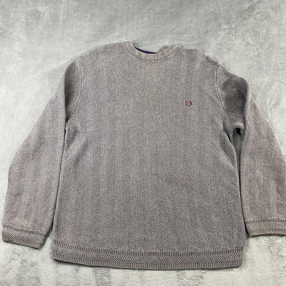 VTG Chaps Sweater Mens XL Crew Neck Herringbone Chunky Knit Cotton Fisherman
